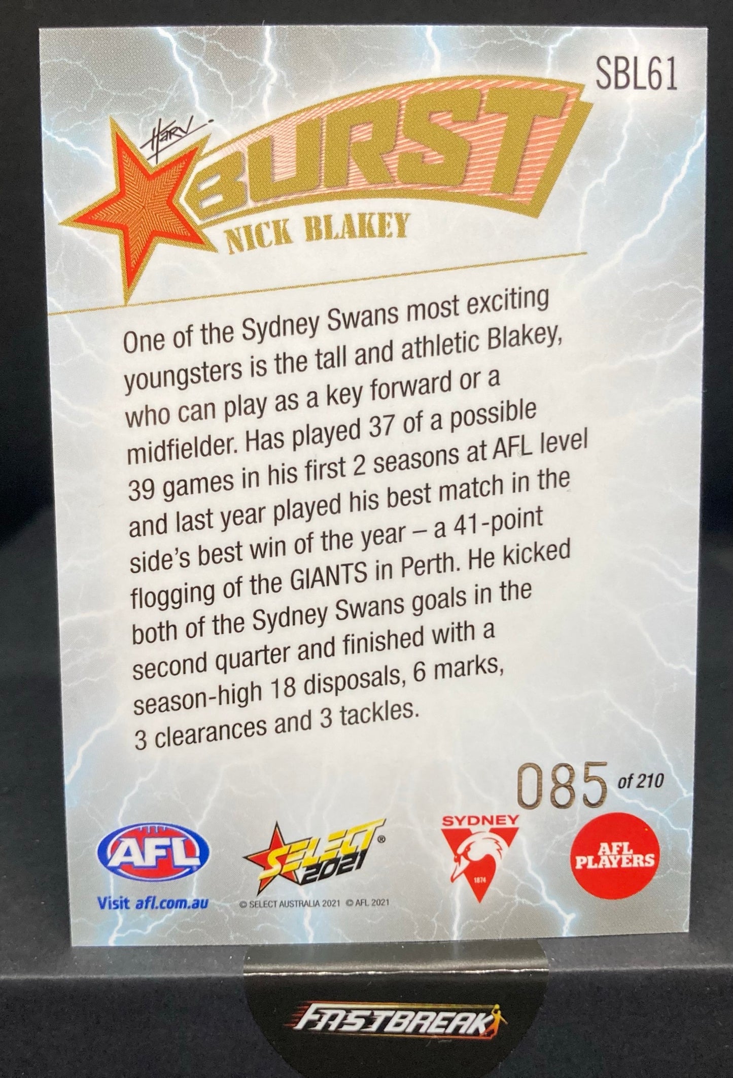 Nick Blakey - Sydney - 2021 - Footy Stars - Starburst Lightning - 85/210