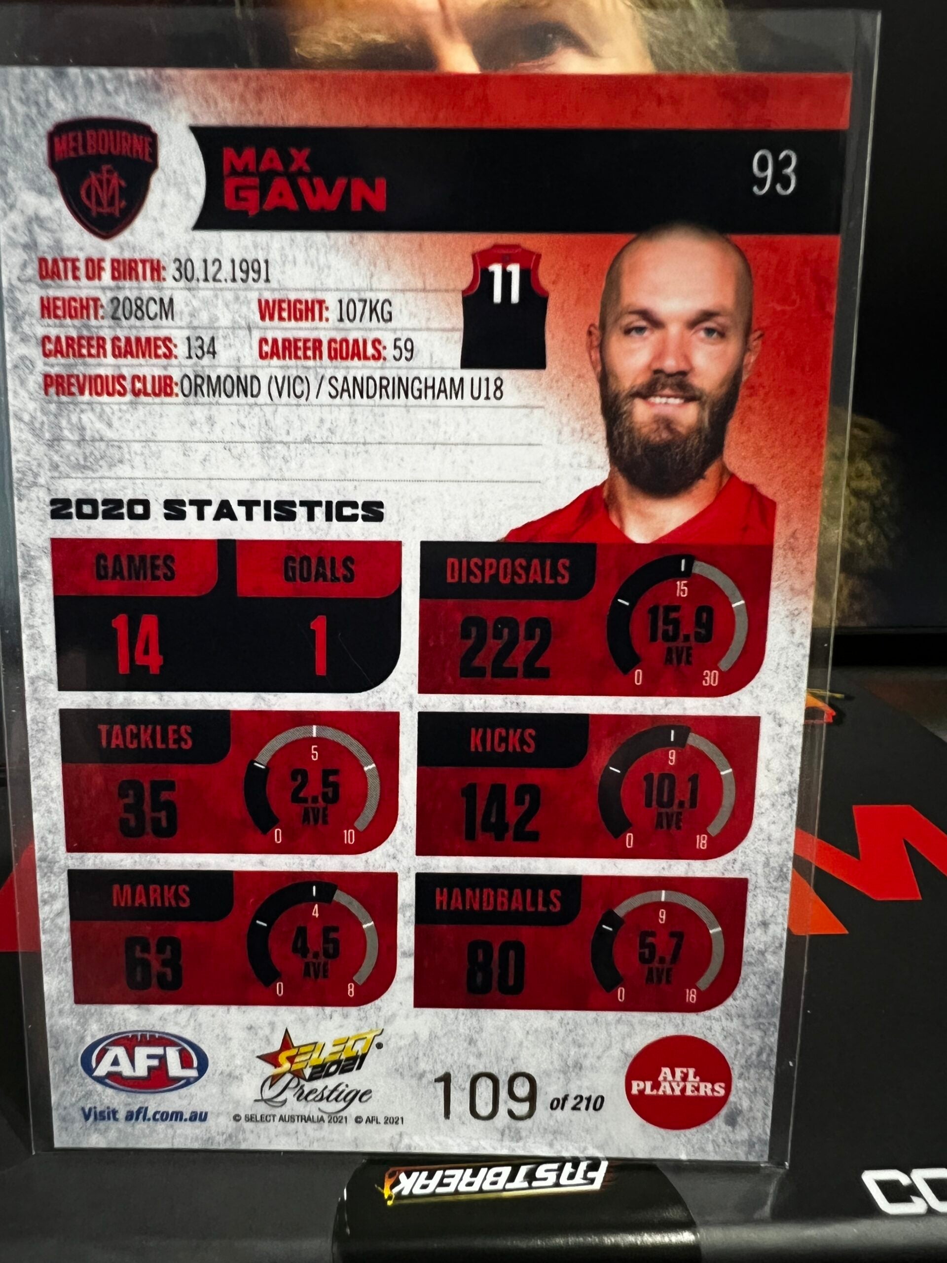 Max Gawn - Melbourne - 2021 - Footy Stars Prestige - Red Parallel - 109/210