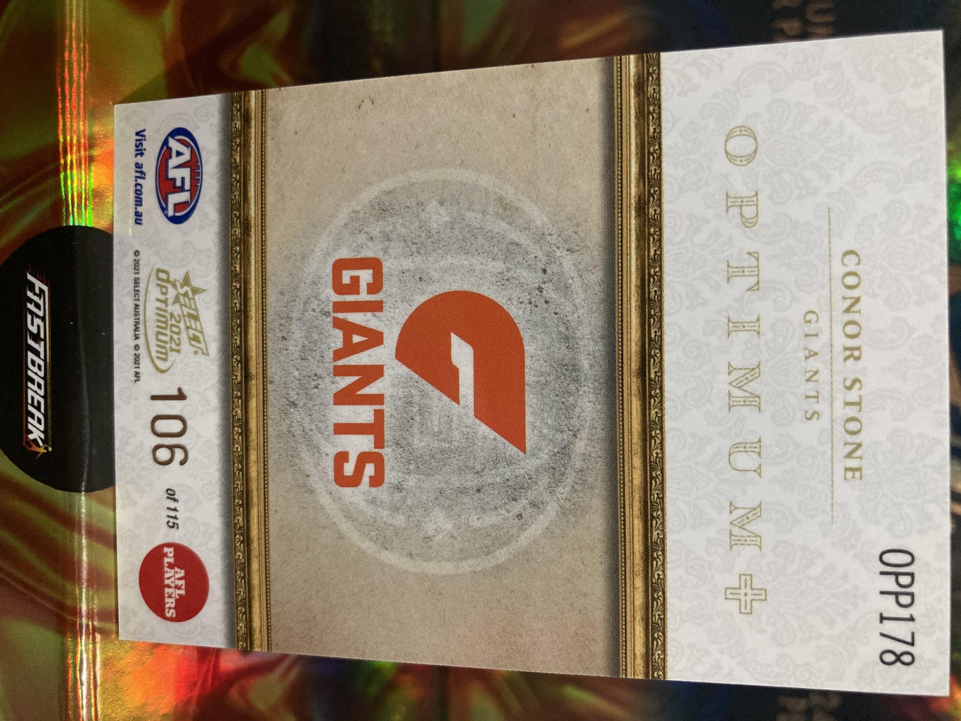 Conor Stone - GWS - 2021 - Optimum - Rookie Card Optimum + - 106/115