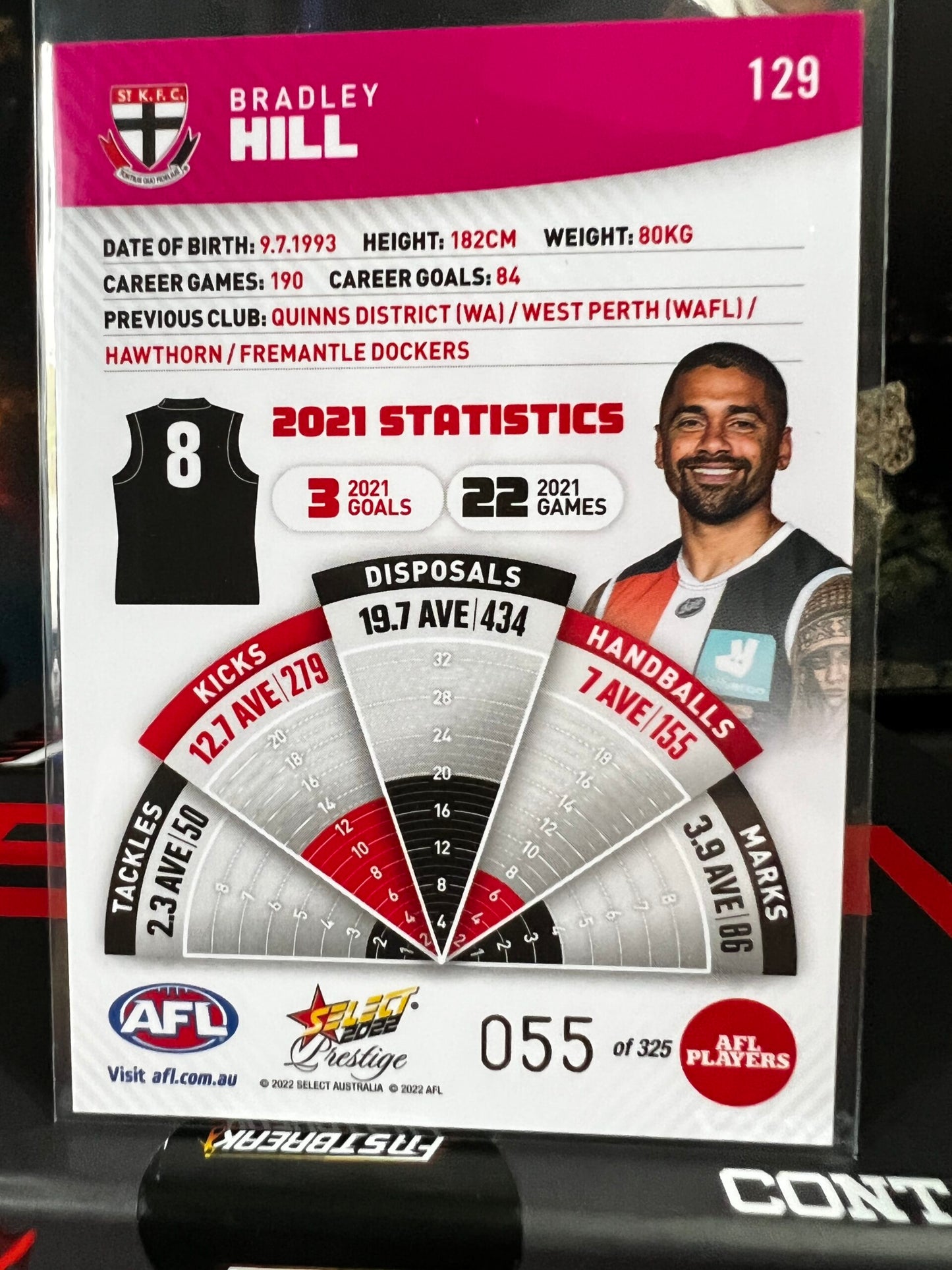 Bradley Hill - St Kilda - 2022 - Footy Stars Prestige - Pink Parallel - 55/325