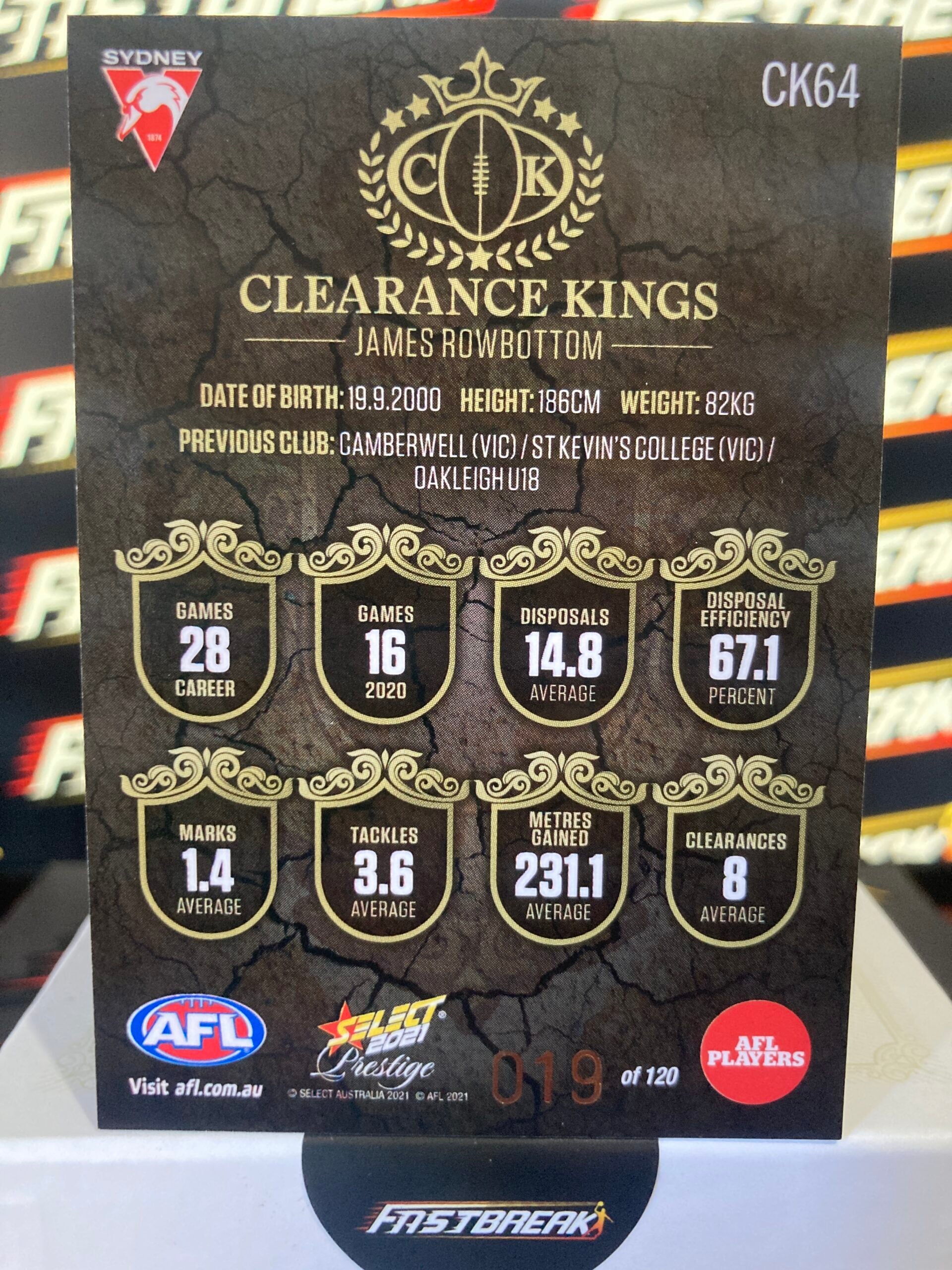 James Rowbottom - Sydney - 2021 - Prestige - Clearance Kings - 19/120