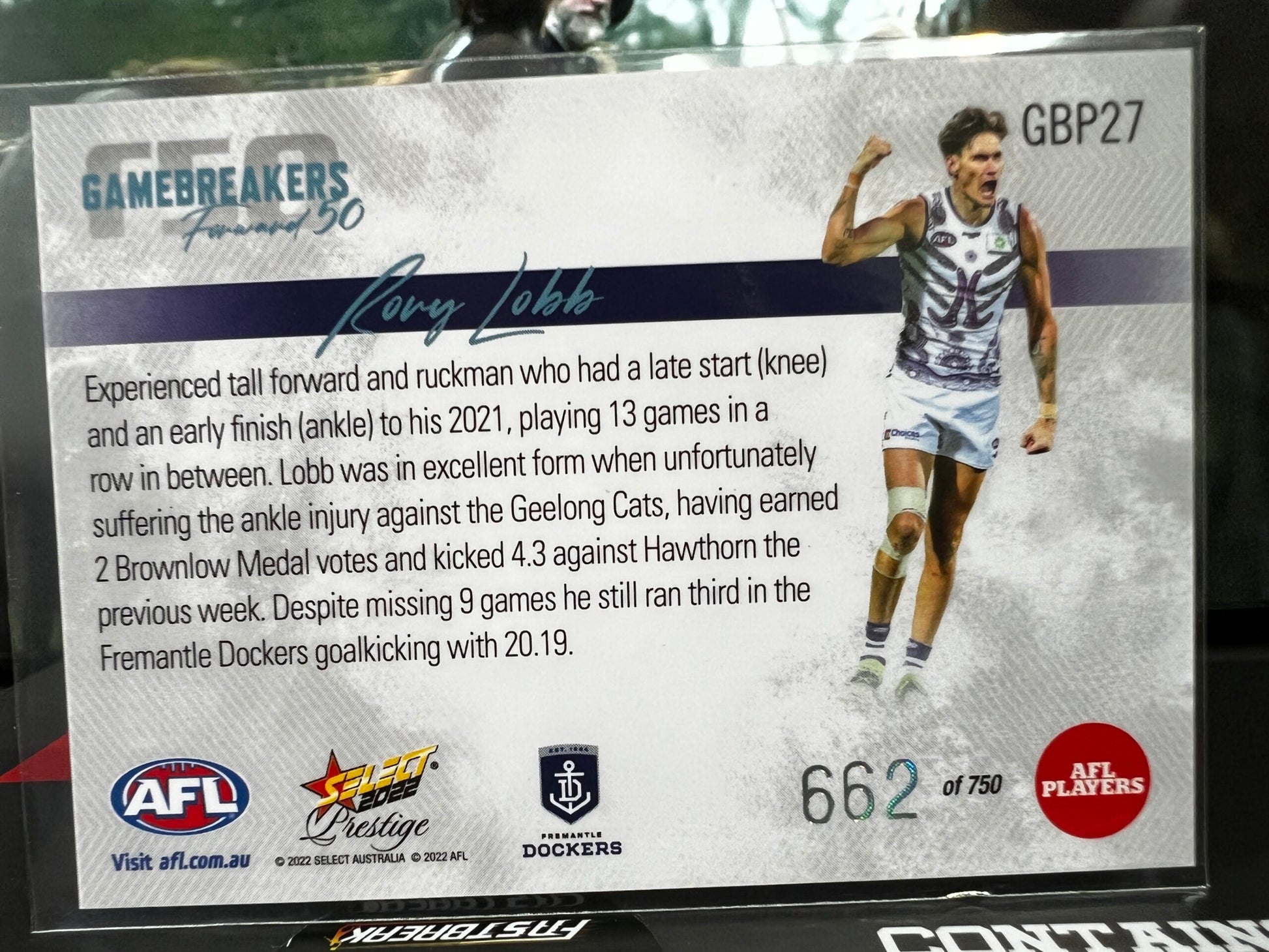 Rory Lobb - Fremantle - 2022 - Footy Stars Prestige - Gamebreakers - 662/750
