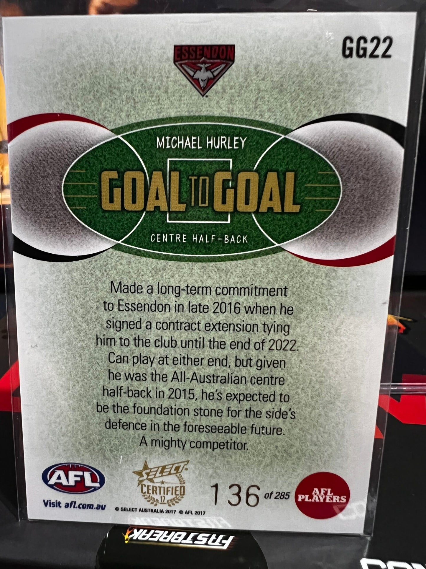 Michael Hurley - Essendon - 2017 - Certified - Goal To Goal - 136/285