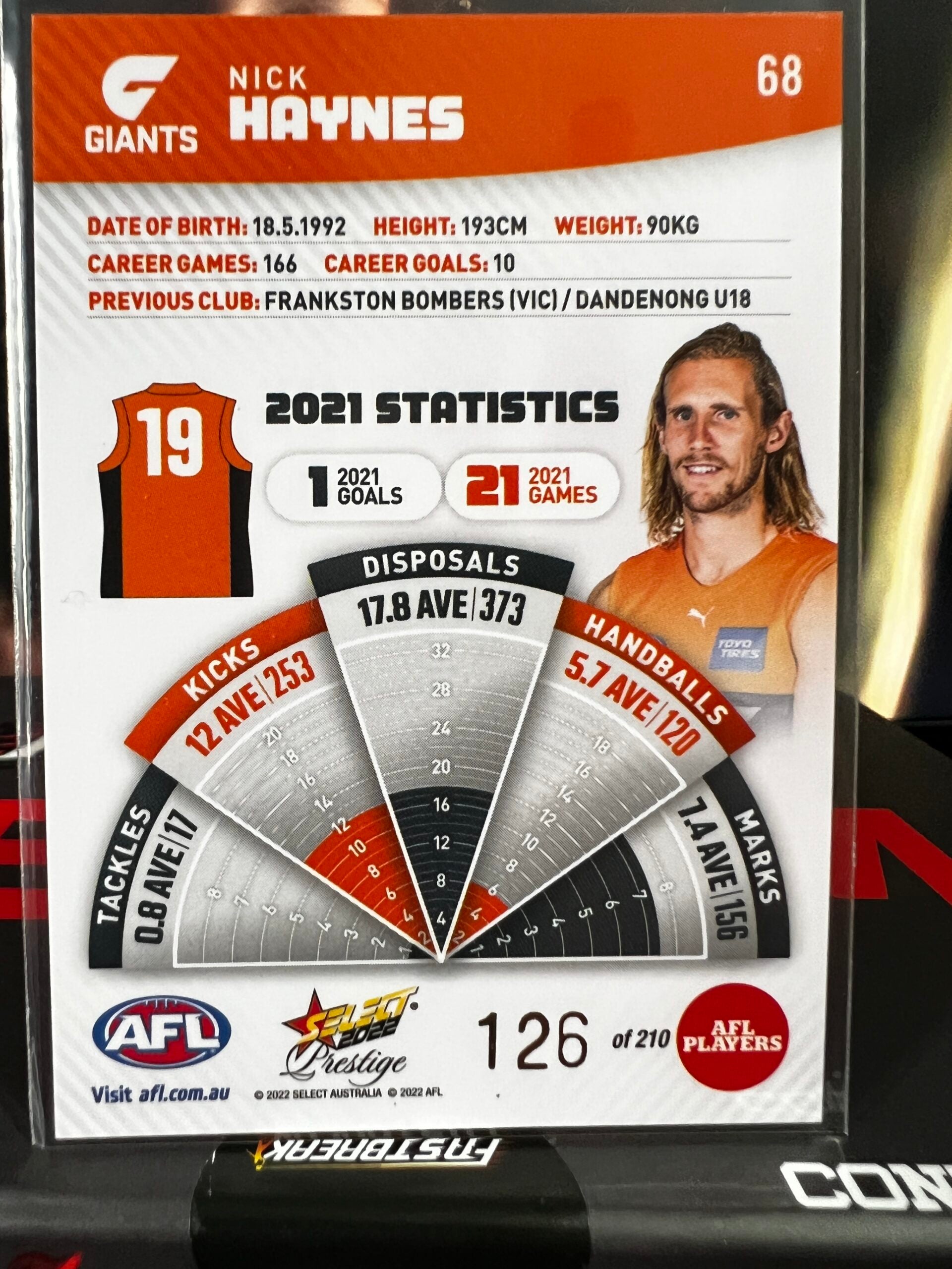 Nick Haynes - GWS - 2022 - Footy Stars Prestige - Orange Parallel - 126/210