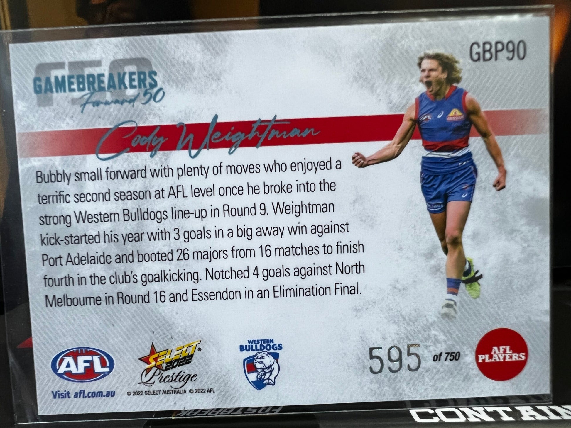 Cody Weightman Western Bulldogs 2022 Footy Stars Prestige Gamebreakers 595/750