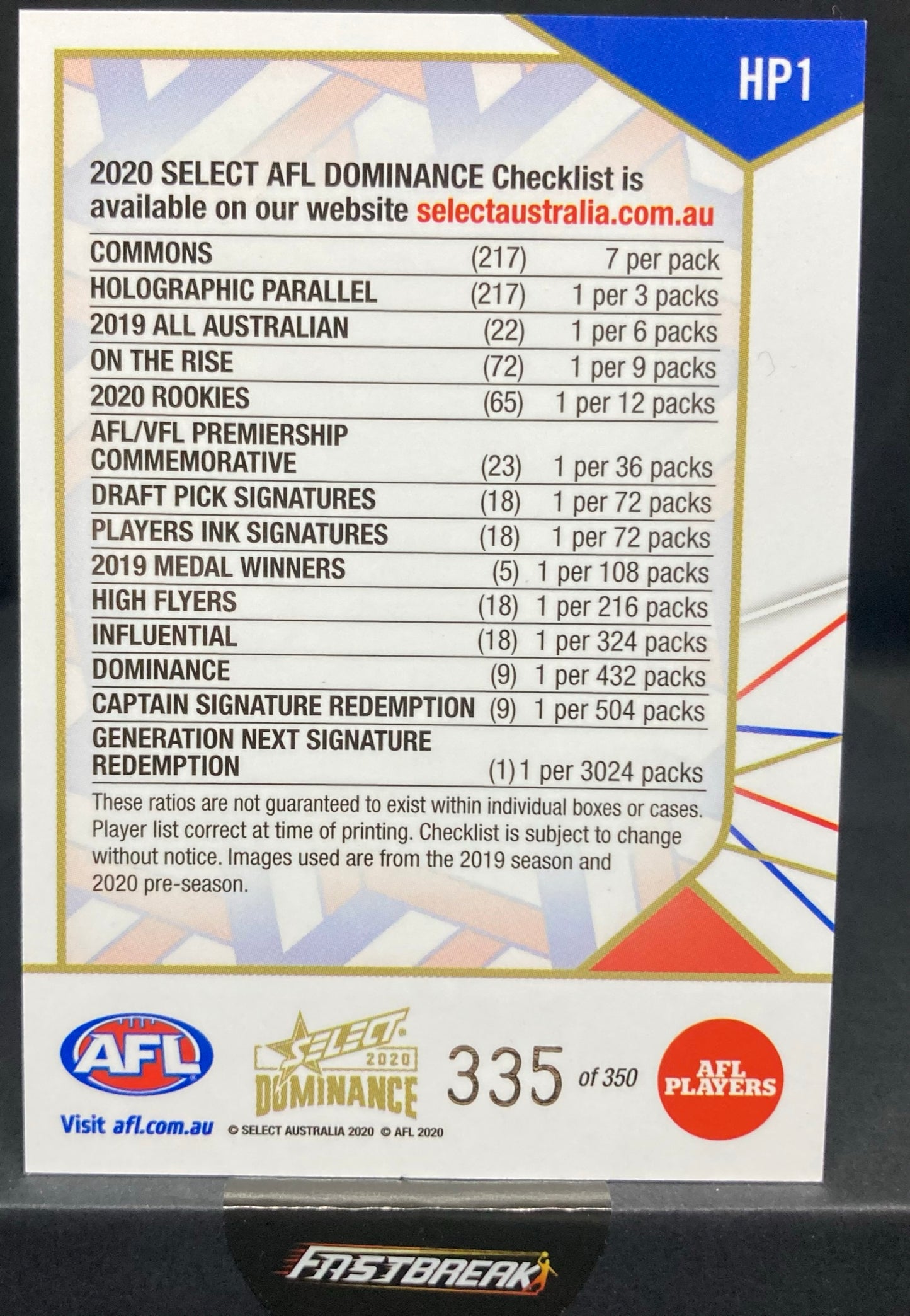 Checklist - Header - 2020 - Dominance - Holofoil - 335/350