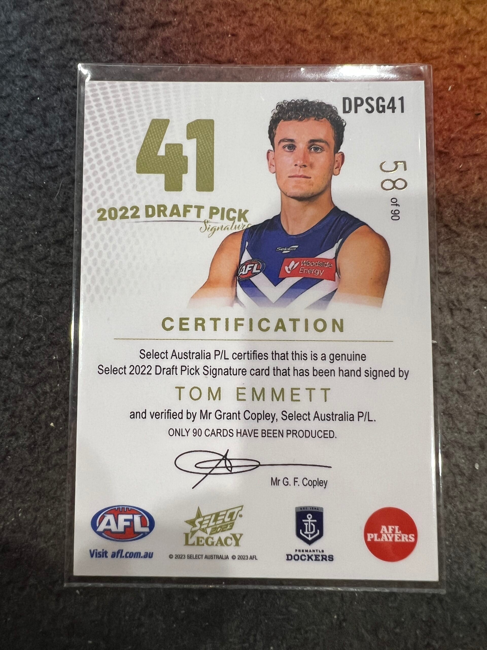 Tom Emmett - Fremantle - 2023 - Legacy - Draft Pick Signature Gold - 58/90