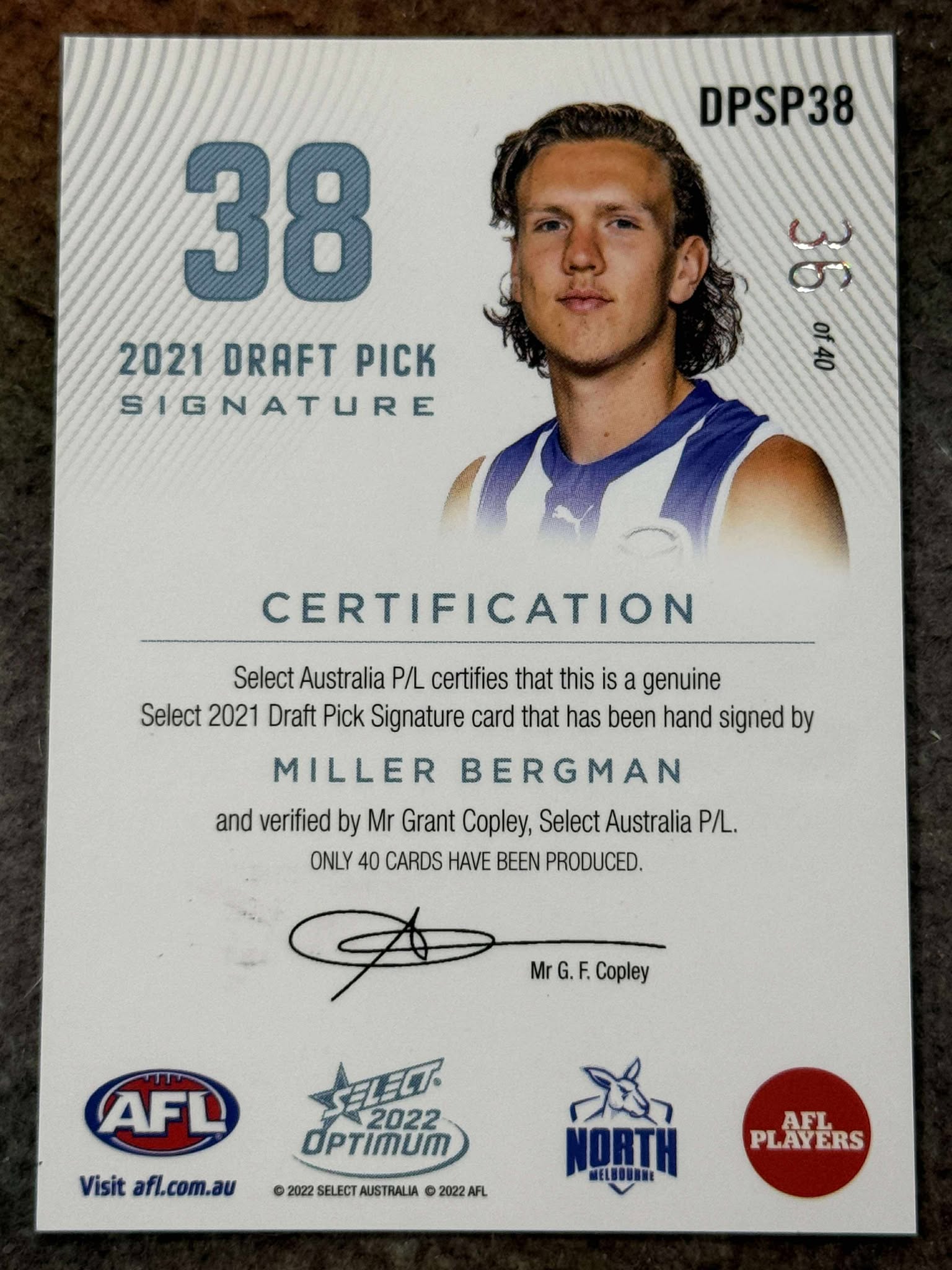 Miller Bergman North Melbourne 2022 Optimum DPS Platinum 36/40