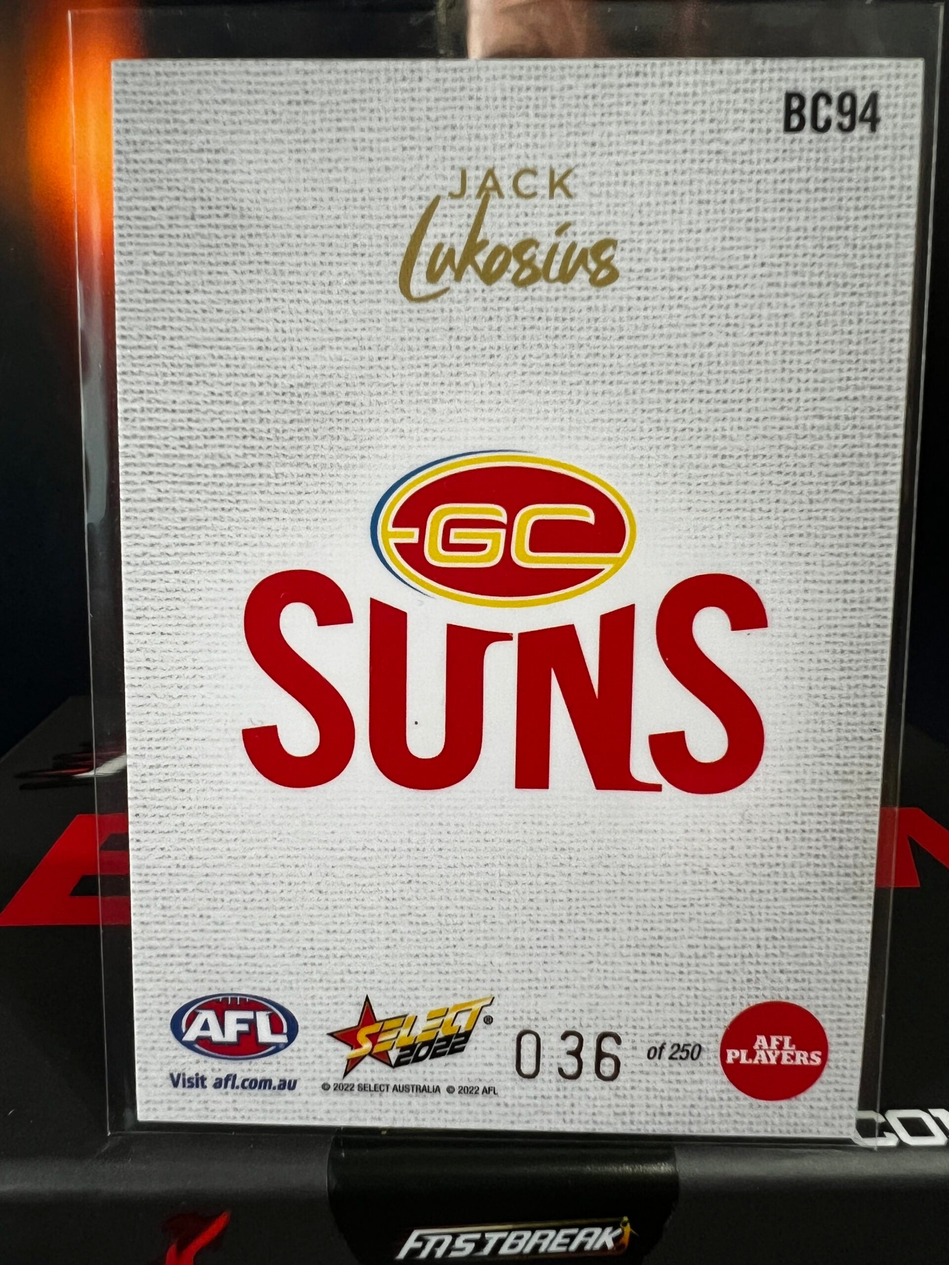 Jack Lukosius - Gold Coast - 2022 - Footy Stars  - Blank Canvas - 36/250