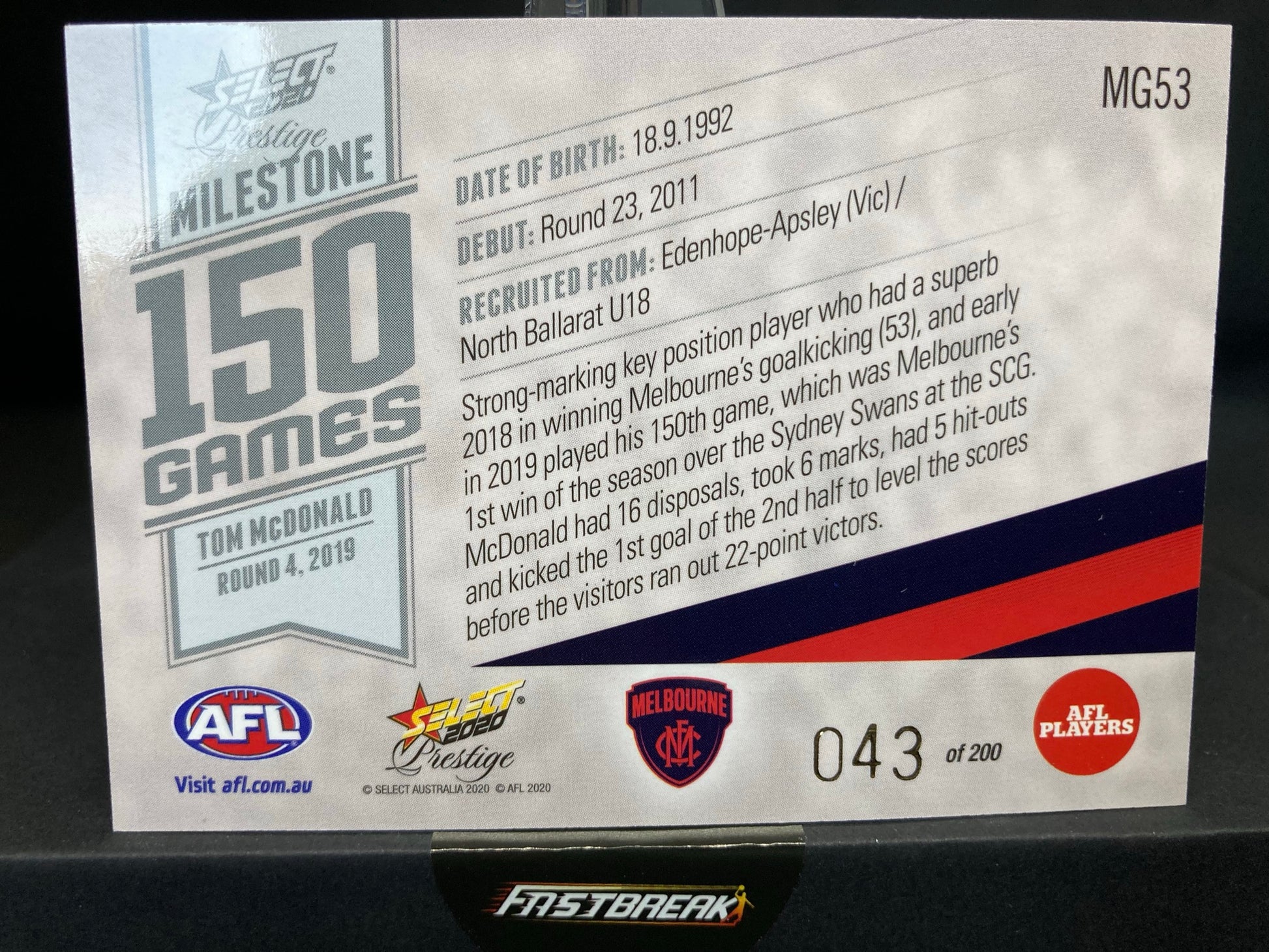 Tom McDonald - Melbourne - 2020 - FS Prestige - Milestone Games - 43/200