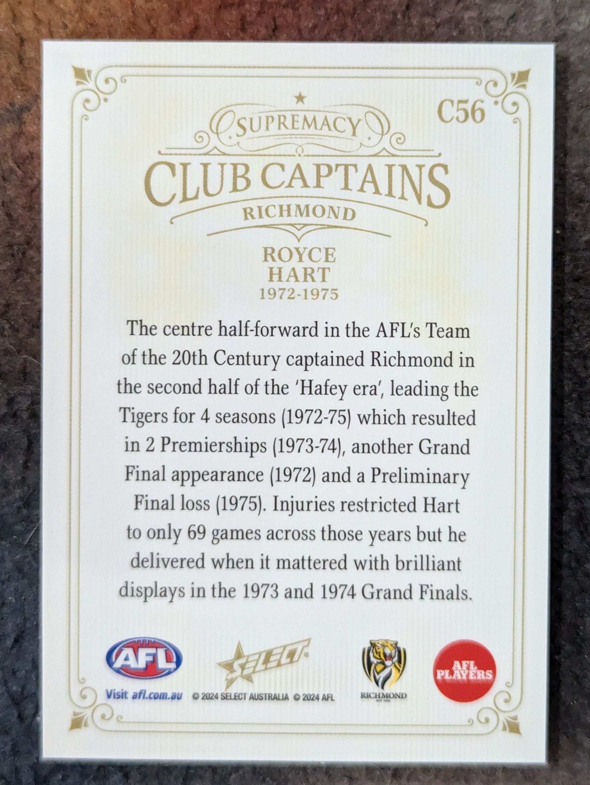 Royce Hart - Richmond - 2024 - Supremacy - CLUB CAPTAINS - 64/70
