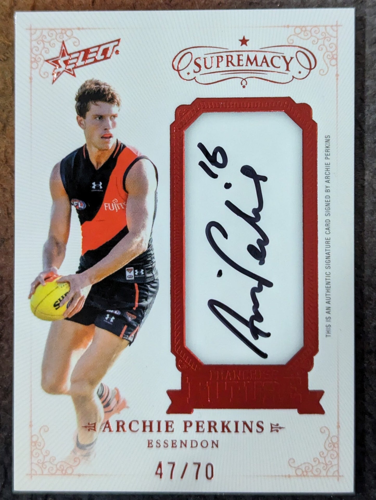 Archie Perkins Essendon 2024 Supremacy FRANCHISE FUTURE SIGNATURE 47/70