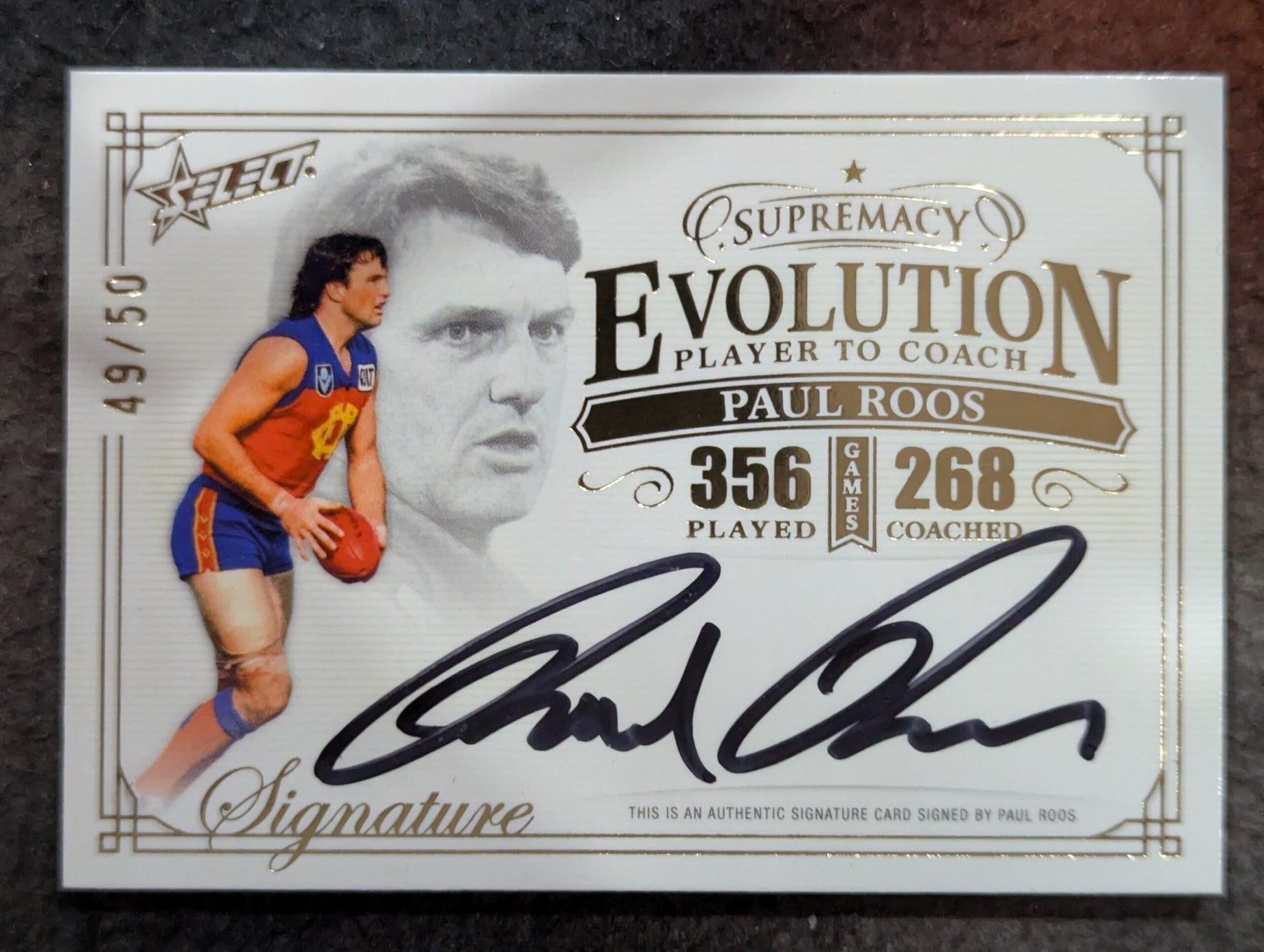 Paul Roos Brisbane 2024 Supremacy EVOLUTION PLAYER TO COACH SIGNATURE 49/50