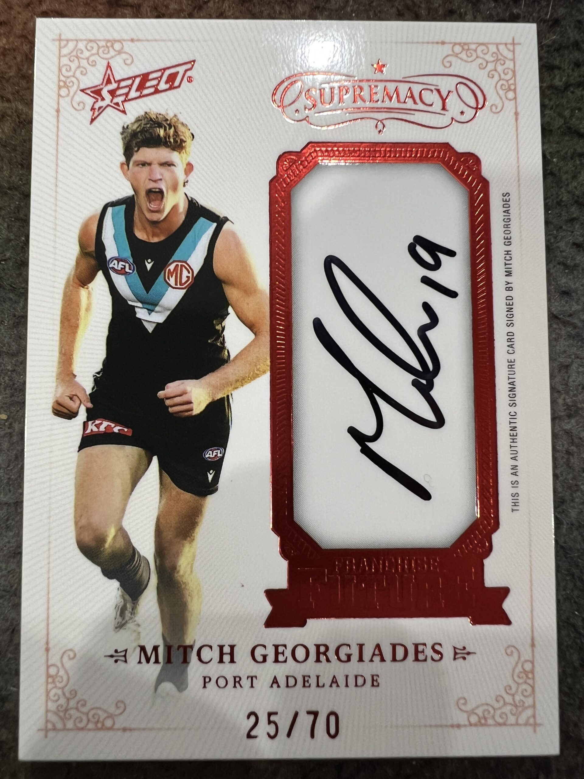 Mitch Georgiades Port Adelaide 2024 Supremacy FRANCHISE FUTURE SIGNATURE 25/70